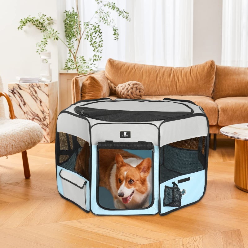 X-ZONE PET Dog Playpen Portable Pet Play Pens for Puppies, Cat, Rabbit, Chicks, Foldable Exercise Play Tent Kennel Crate, Indoor/Outdoor Travel Camping Blue Medium - Image 5